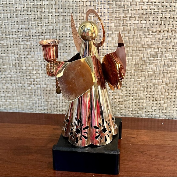 🎄🌟2xHP🌟VTG 1990s Copper & Brass Angel Candlestick Holder Home For Holidays - Picture 3 of 13
